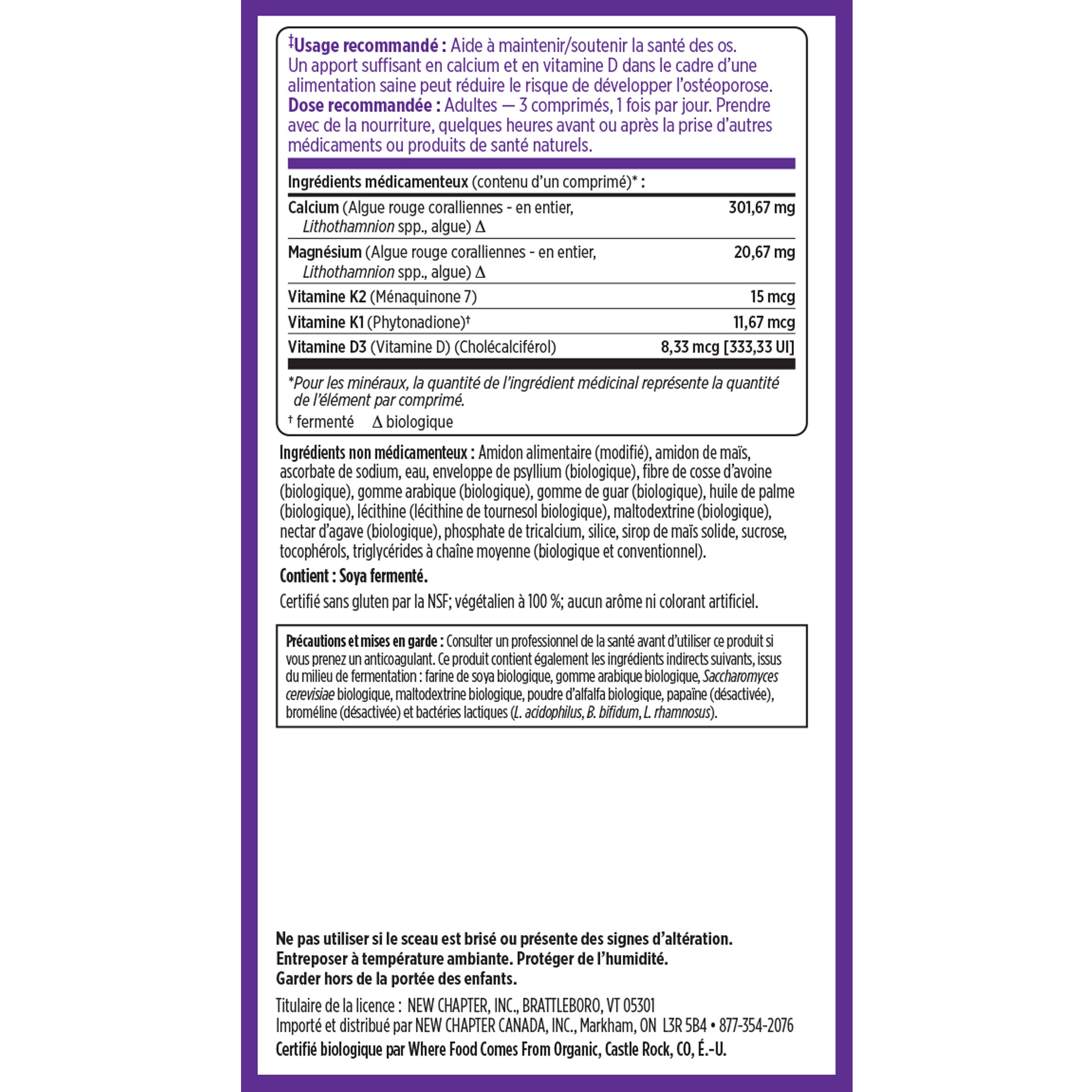 Recommended use & Supplement Facts