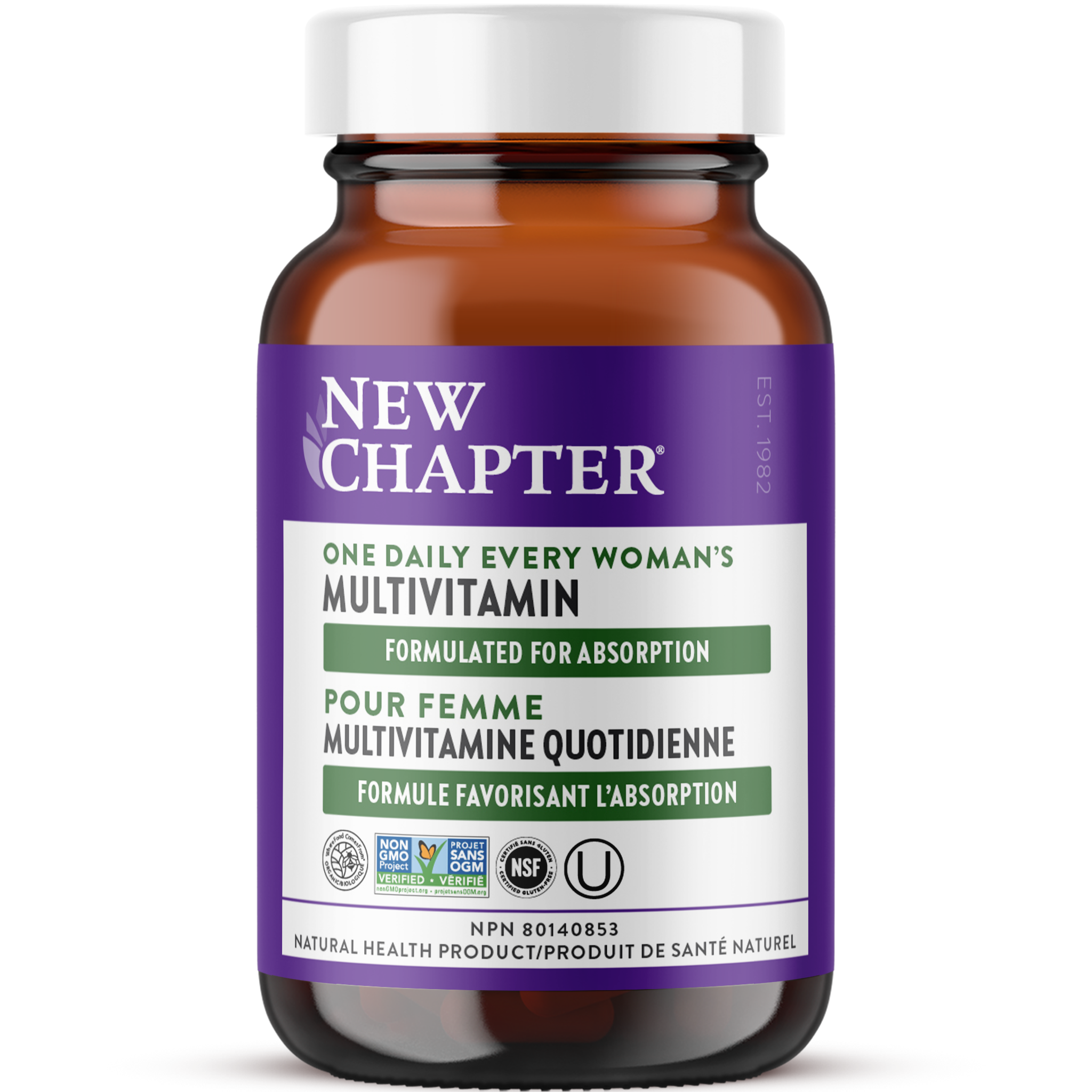 New Chapter Every Woman's One Daily, Where Food Comes From Organic Certified, Non-GMO Project Verified, NSF Certified Gluten-Free, Kosher Certified