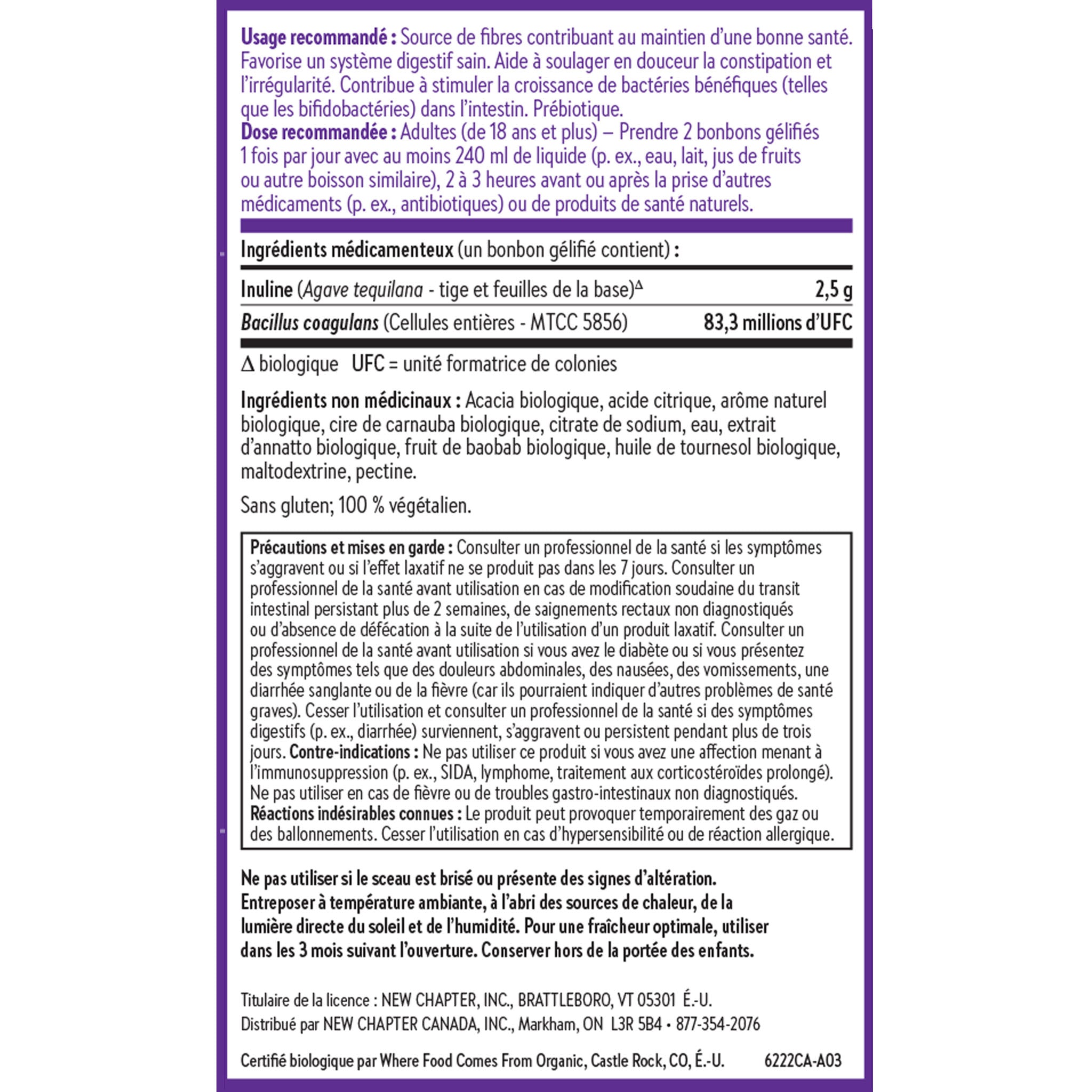 Medicinal and Non-Medicinal Ingredients, Recommended Dose: Adults 18 and over 2 gummies. Take with at least 240 milliliters of liquid. take at least 2-3 hours before or after taking other medications
A03