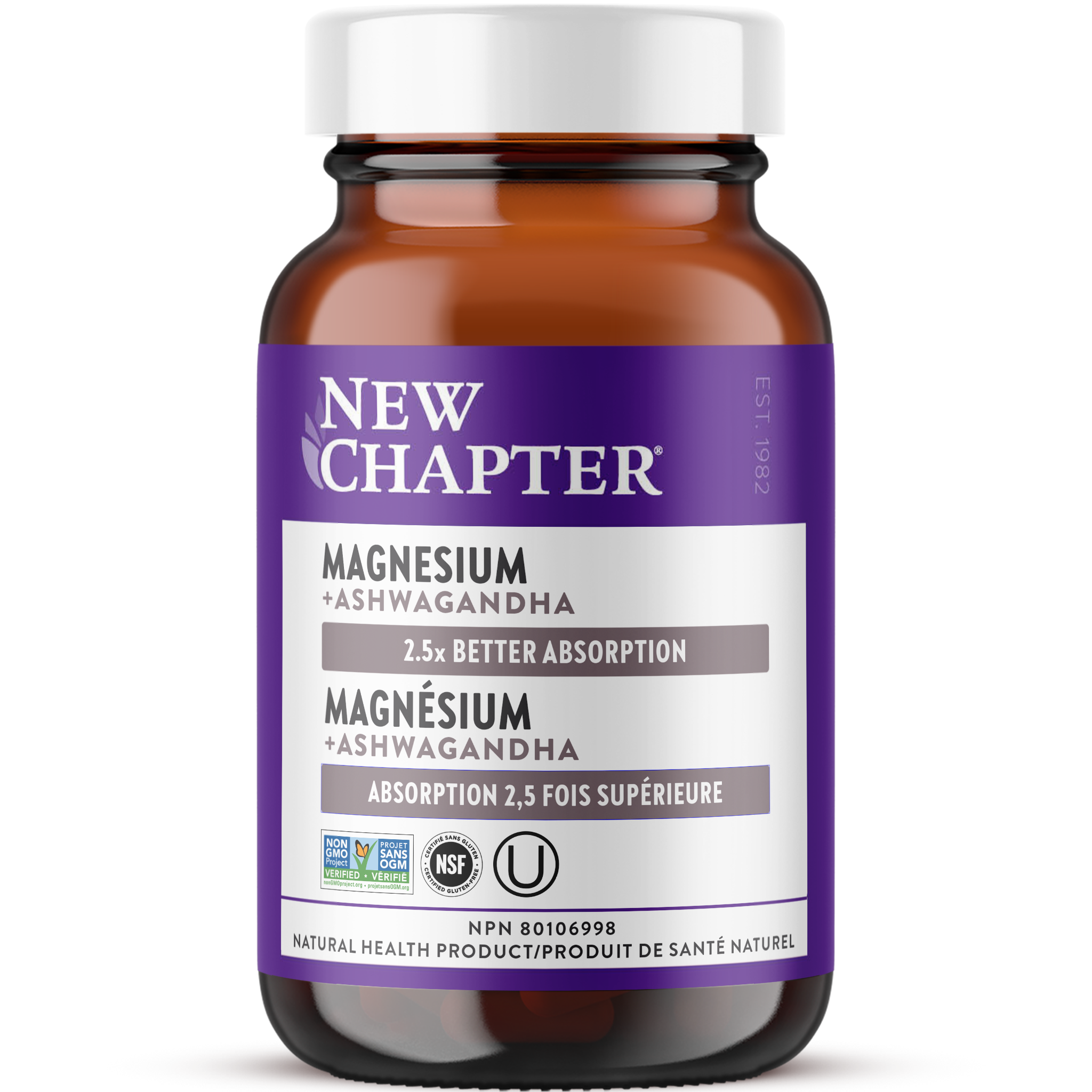New Chapter Magnesium + Ashwagandha, 2.5x better absorption, Non-GMO Project verified, NSF Certified Gluten Free, Kosher Certified
