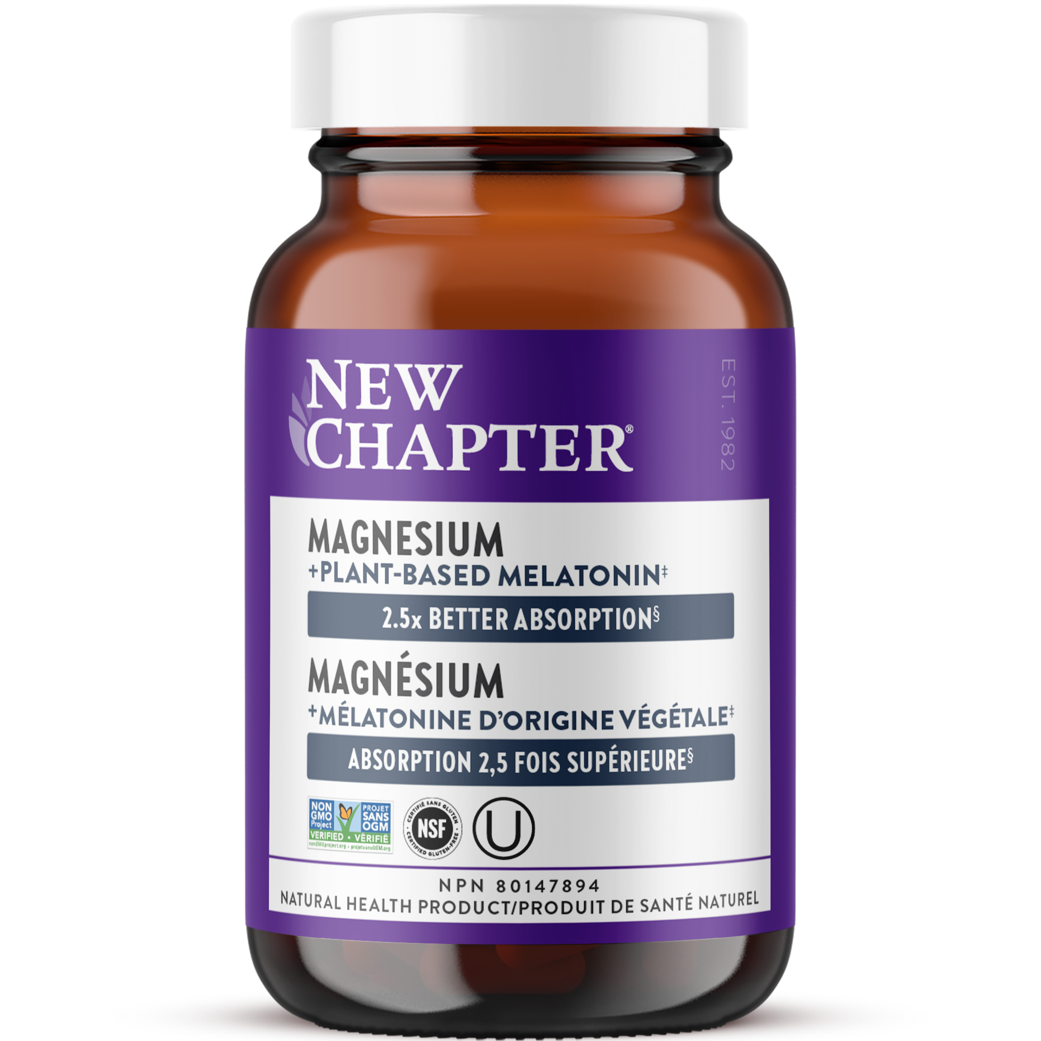 New Chapter Magnesium + Plant-Based Melatonin Magnesium Glycinate 2.5x Better Absorption Natural Sleep Support