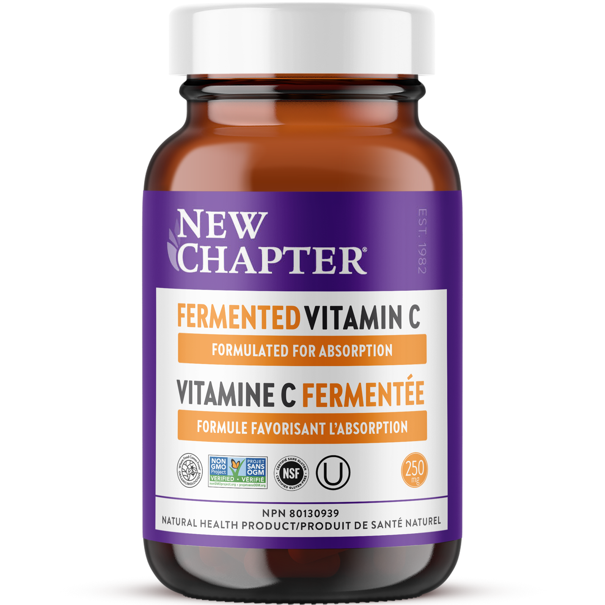 New Chapter Fermented Vitamin C, Where Food Comes From Organic Certified, Non-GMO Project Verified, NSF Certified Gluten Free, Kosher Certified