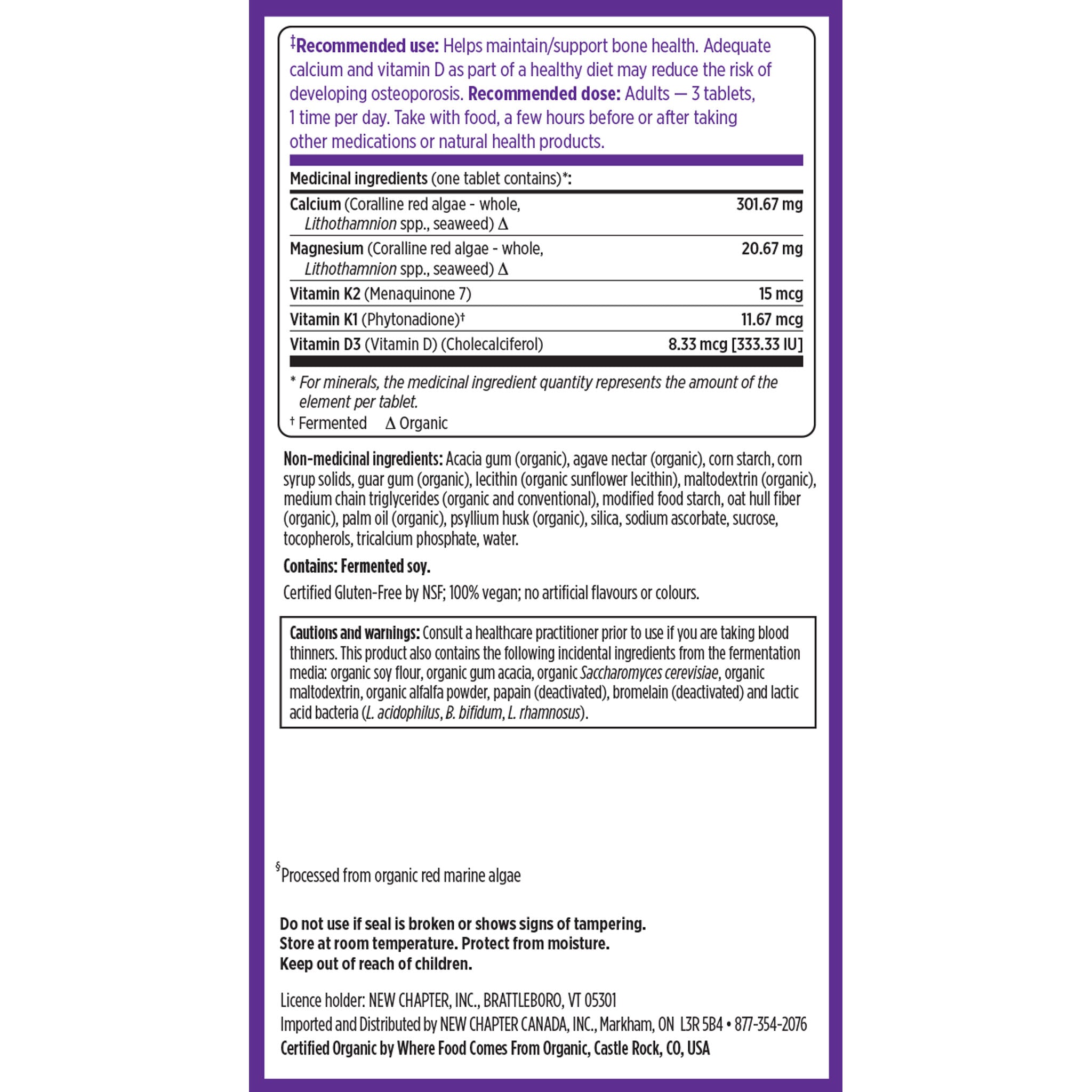 New Chapter Plant Calcium Bone Strength Take Care Recommended use & Supplement Facts
