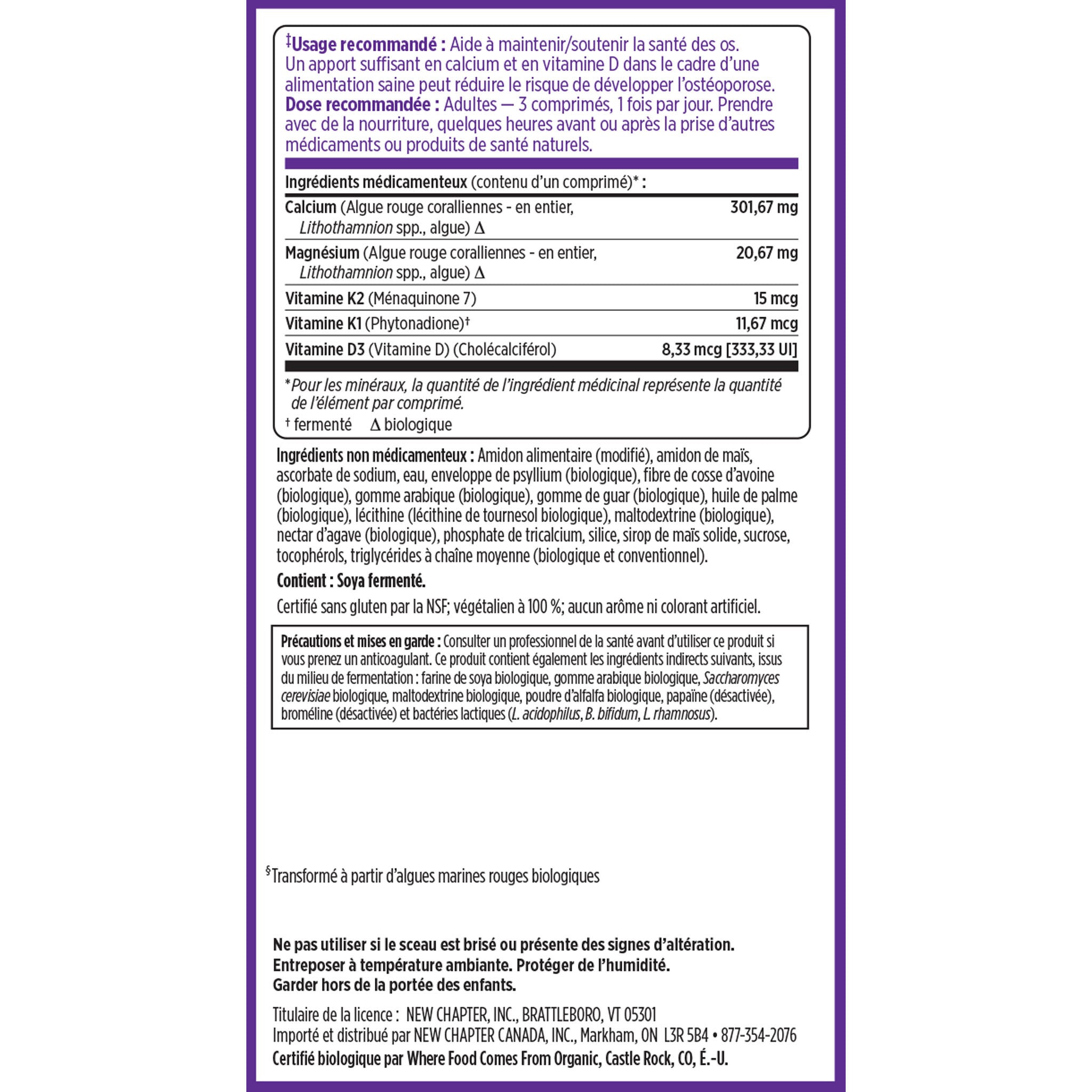New Chapter Plant Calcium Bone Strength Take Care Recommended use & Supplement Facts