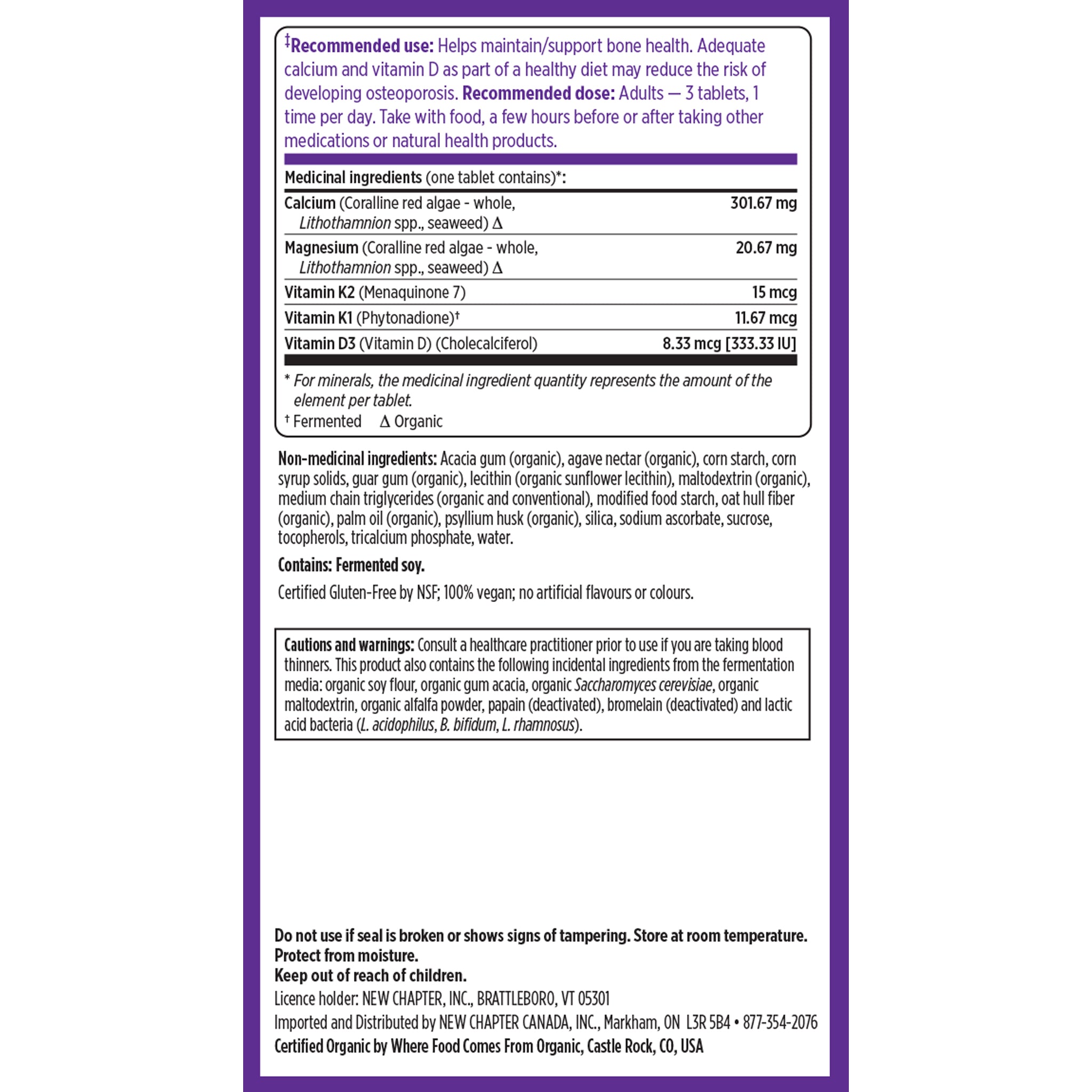 Recommended use & Supplement Facts