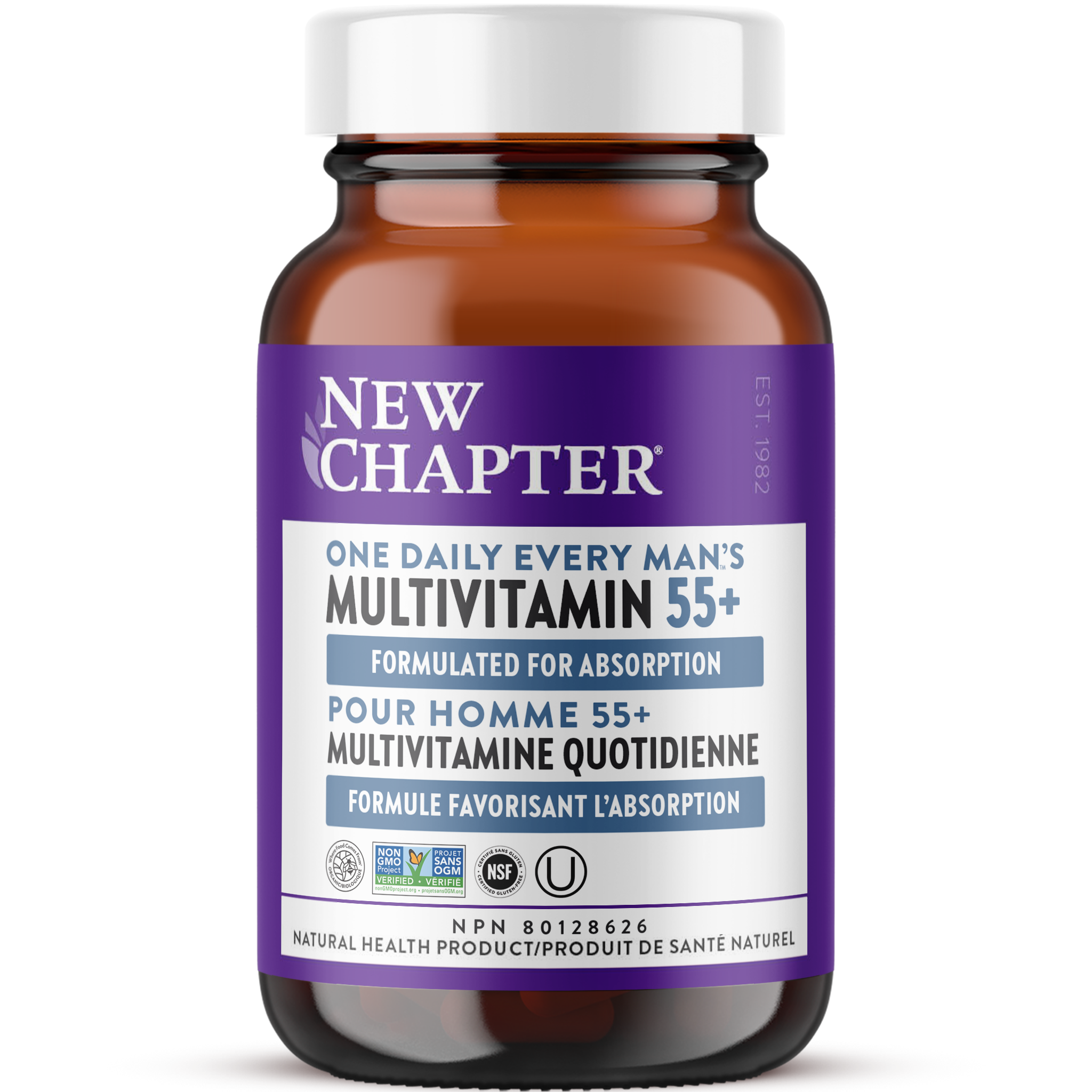 Every Man One Daily 55+, Where Food Comes From Organic Certified, Non-GMO Project Verified, NSF Certified Gluten-Free, Kosher Certified