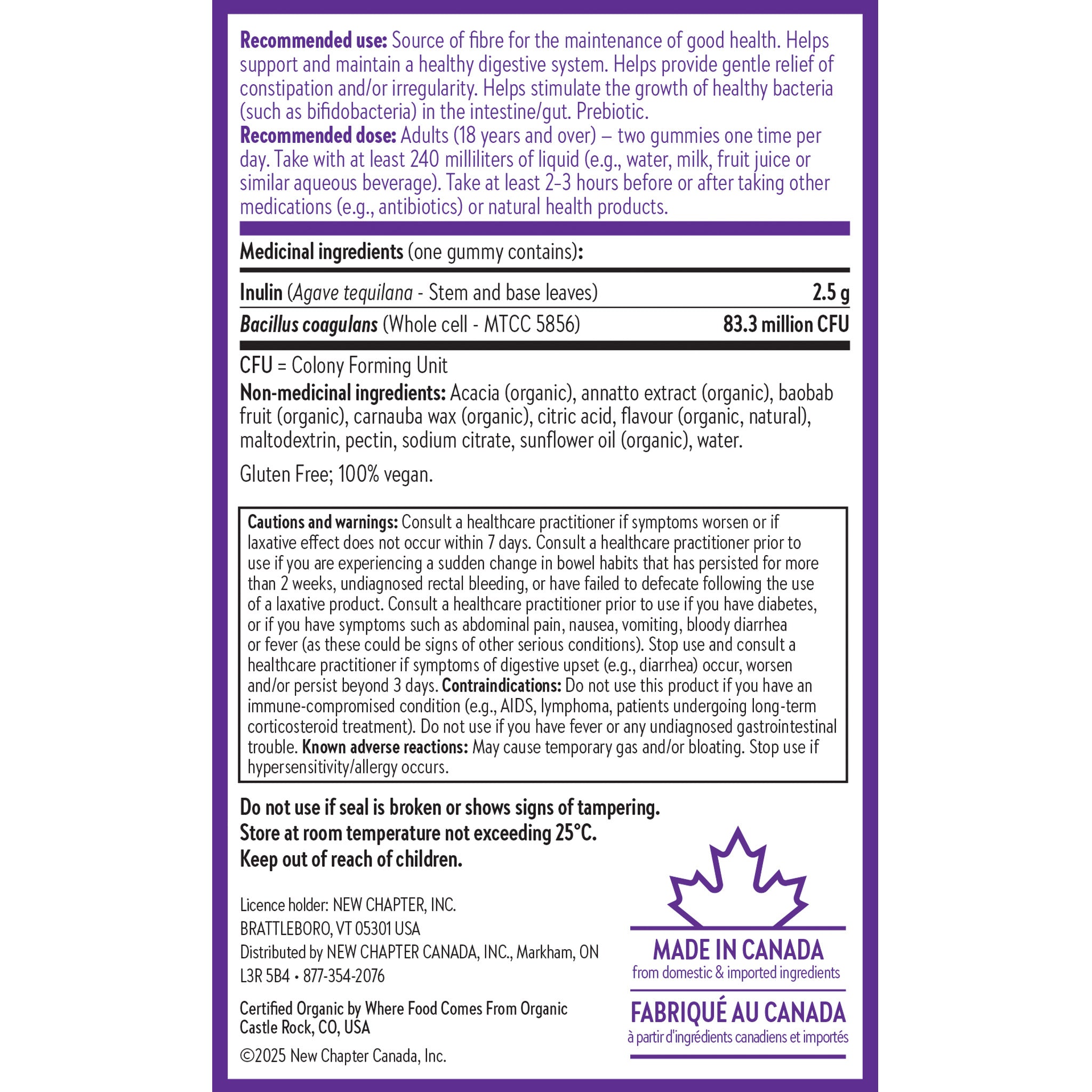 Medicinal and Non-Medicinal Ingredients, Recommended Dose: Adults 18 and over 2 gummies. Take with at least 240 milliliters of liquid. take at least 2-3 hours before or after taking other medications
