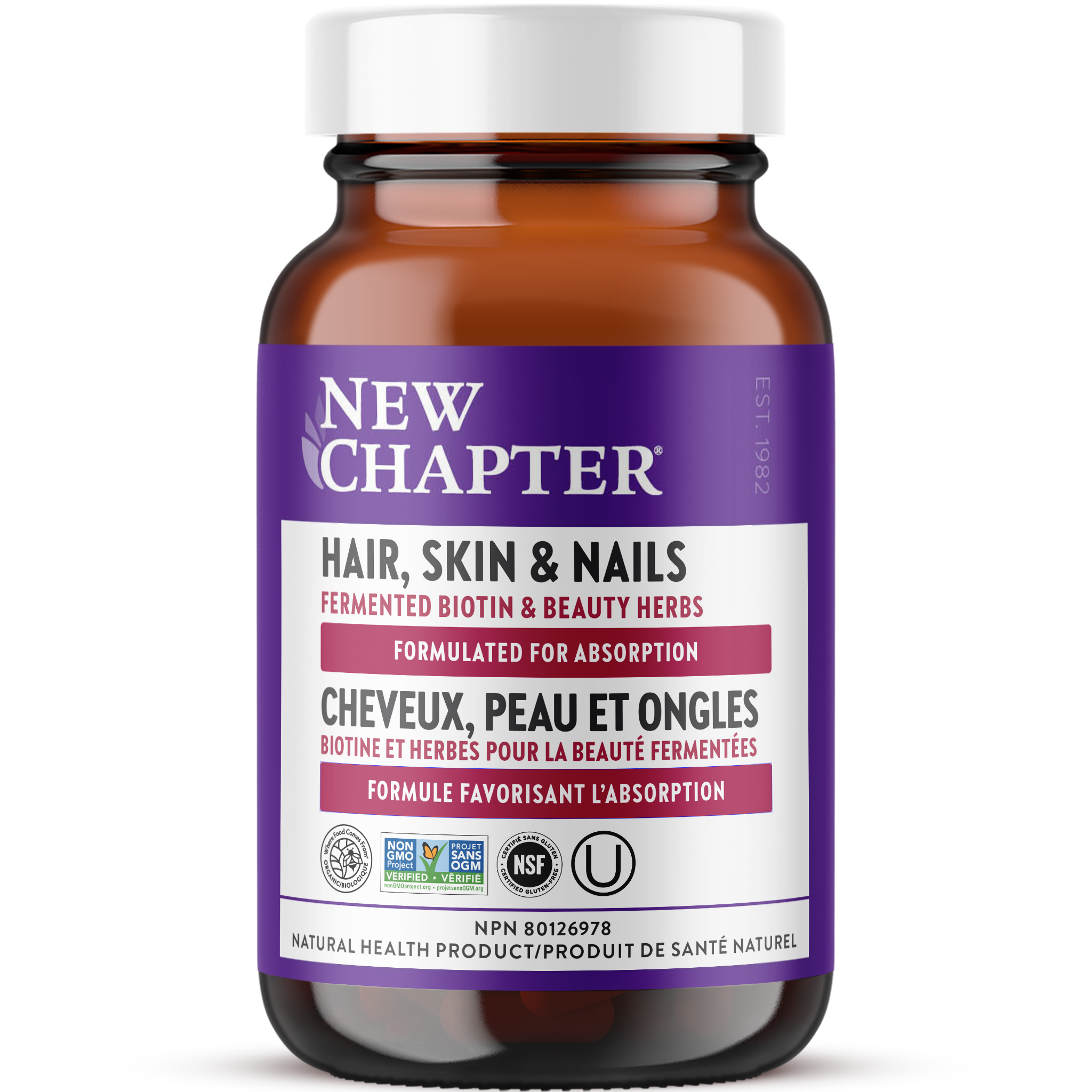 Hair, Skin, & Nails, Fermented Biotin & Beauty Herbs, Where Food Comes From Organic Certified, on-GMO Project Verified, NSF Certified Gluten Free, Kosher Certified