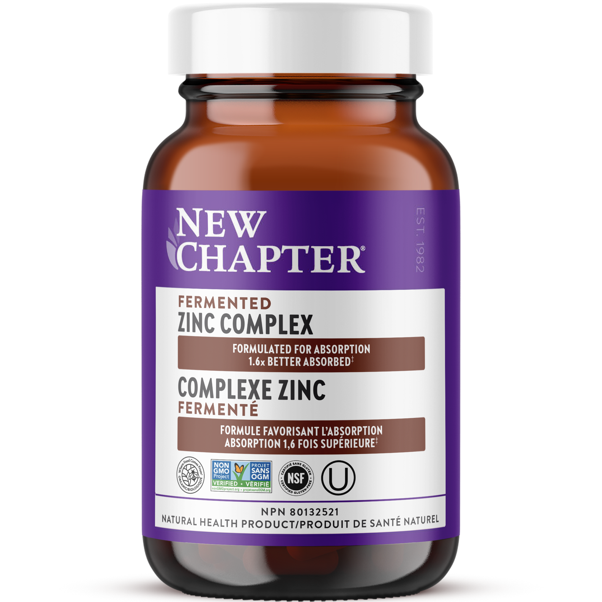 Fermented Zinc Complex, 1.6x better absorbed, Where Food Comes From Organic Certified, Non-GMO Project Verified, NSF Certified Gluten Free, Kosher Certified